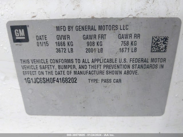 Chevrolet Sonic Lt Auto 2015 1G1JC6SH0F4168202 Image 9