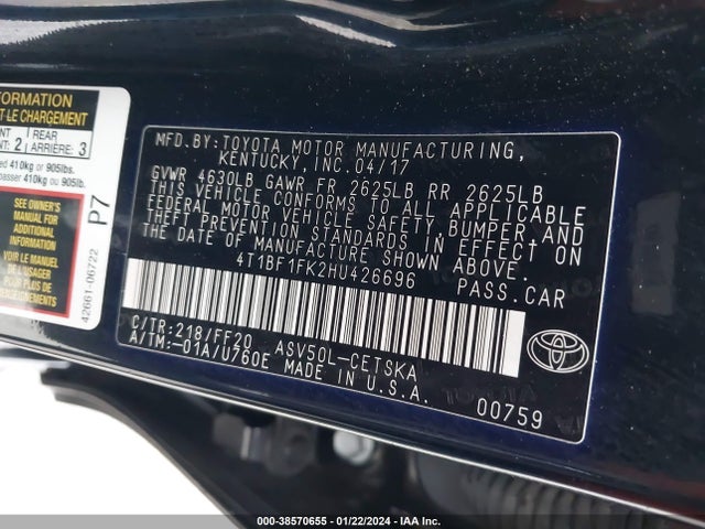Toyota CAMRY SE 2017 4T1BF1FK2HU426696 Image 9