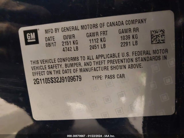 Chevrolet IMPALA 1LT 2018 2G1105S32J9109679 Image 9