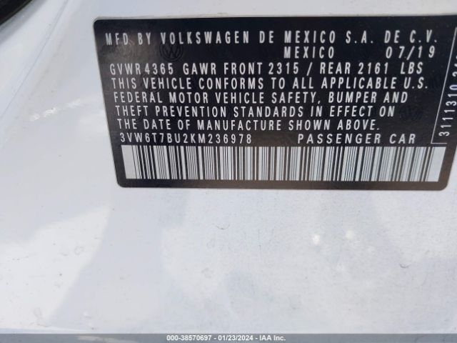 3VW6T7BU2KM236978 Volkswagen Jetta Gli 2.0t 35th Anniversary Edition/2.0t Autobahn/2.0t S