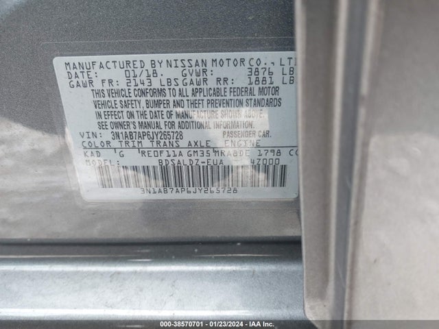 Nissan SENTRA SV 2018 3N1AB7AP6JY265728 Image 9