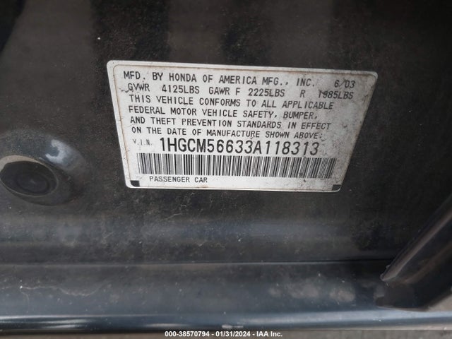 2003 HONDA ACCORD 2.4 EX VIN: 1HGCM56633A118313