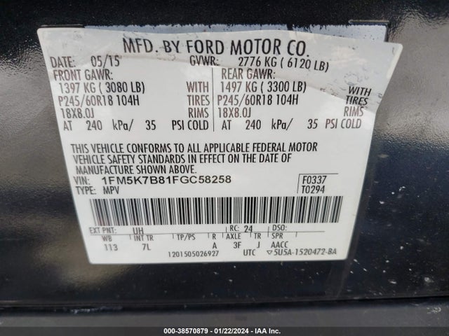 Ford Explorer 2015 1FM5K7B81FGC58258 Image 9