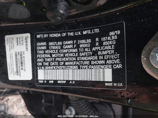 Honda Civic Lx 2019 SHHFK7H37KU228365 Image 9