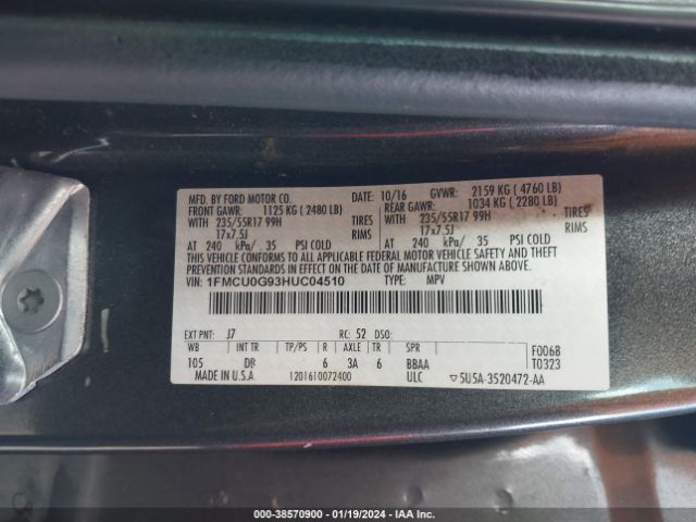 1FMCU0G93HUC04510 Ford ESCAPE SE