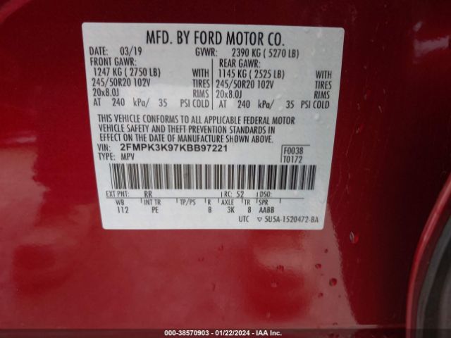 2019 FORD EDGE 2FMPK3K97KBB97221 Photo 8