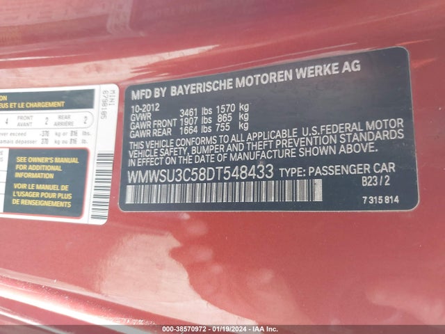 2013 MINI HARDTOP WMWSU3C58DT548433 Photo 8