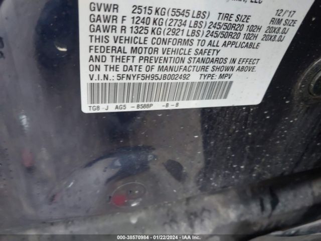 5FNYF5H95JB002492 Honda Pilot Touring