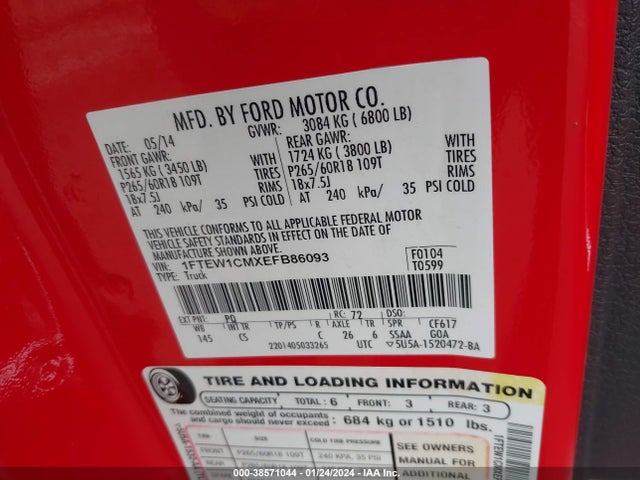 Ford F-150 Stx 2014 1FTEW1CMXEFB86093 Image 9