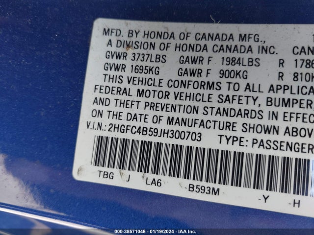 Honda Civic Lx 2018 2HGFC4B59JH300703 Image 9