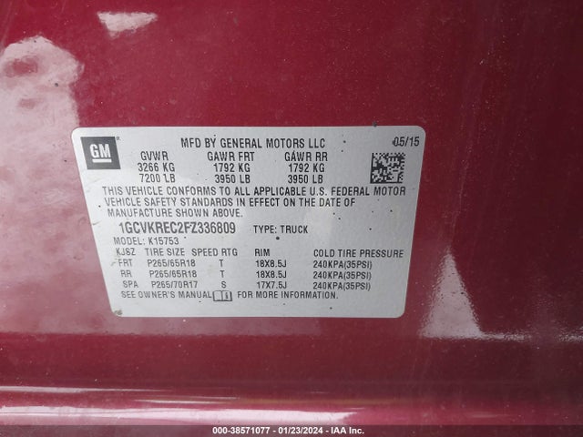Chevrolet Silverado 1500 2lt 2015 1GCVKREC2FZ336809 Image 9