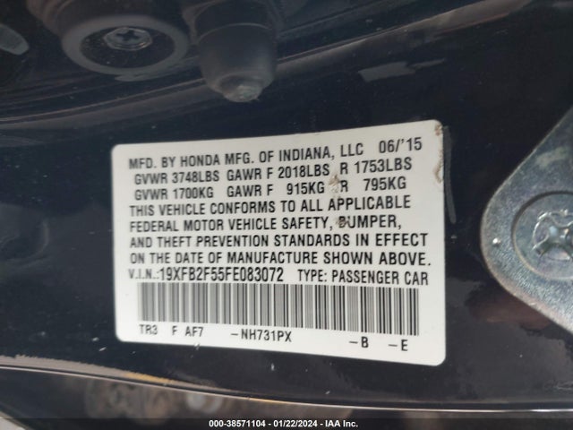 Honda Civic Lx 2015 19XFB2F55FE083072 Image 9