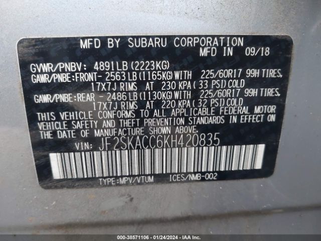 JF2SKACC6KH420835 Subaru Forester