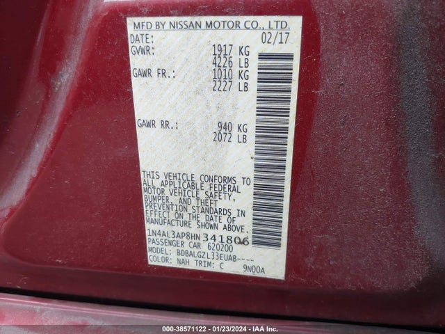 Nissan Altima 2.5 S 2017 1N4AL3AP8HN341806 Image 9