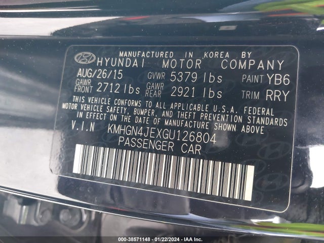 Hyundai Genesis 3.8 2016 KMHGN4JEXGU126804 Image 9