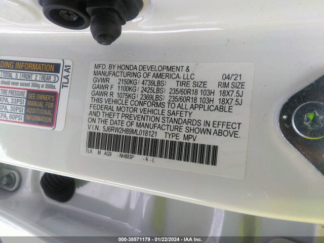 Honda Cr-v Awd Ex-l 2021 5J6RW2H89ML018121 Image 9