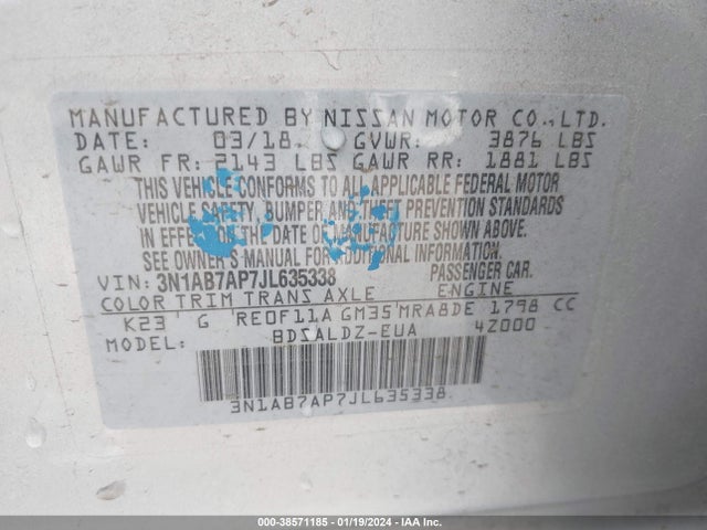 Nissan SENTRA SV 2018 3N1AB7AP7JL635338 Image 9