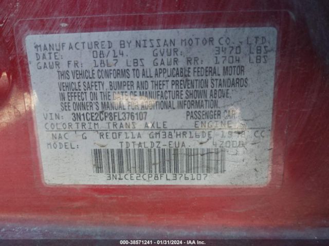 3N1CE2CP8FL376107 Nissan Versa Note S (sr)/s Plus/sl/sr/sv