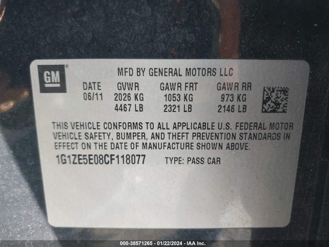2012 CHEVROLET MALIBU 1LZ VIN: 1G1ZE5E08CF118077