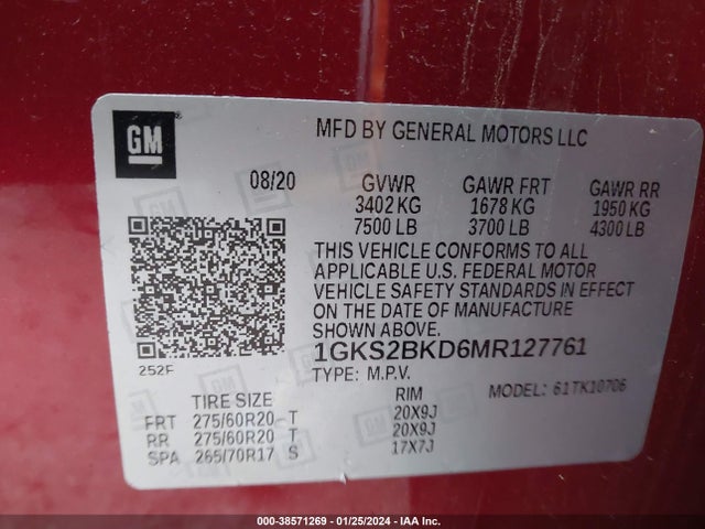 GMC Yukon 4wd Slt 2021 1GKS2BKD6MR127761 Image 9