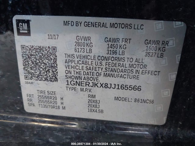 Chevrolet Traverse Rs 2018 1GNERJKX8JJ165566 Image 9
