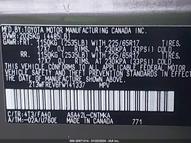 Toyota Rav4 Xle 2015 2T3WFREV6FW141337 Image 9