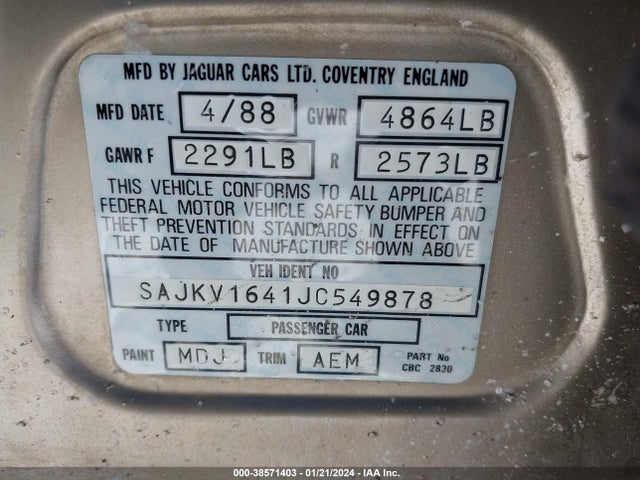 1988 JAGUAR VANDENPLAS SAJKV1641JC549878 Photo 8