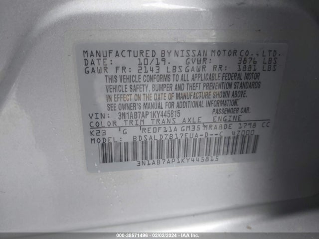 Nissan SENTRA SV 2019 3N1AB7AP1KY445815 Image 9