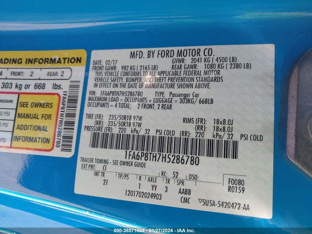 Ford Mustang Ecoboost 2017 1FA6P8TH7H5286780 Image 9