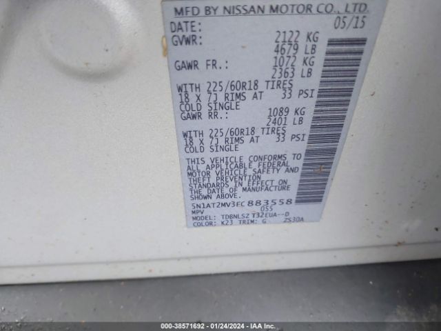 5N1AT2MV3FC883558 Nissan Rogue Sl