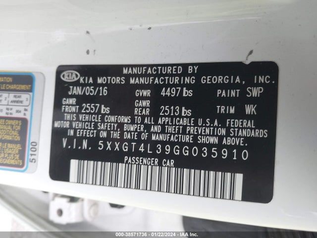 KIA Optima Lx 2016 5XXGT4L39GG035910 Image 9