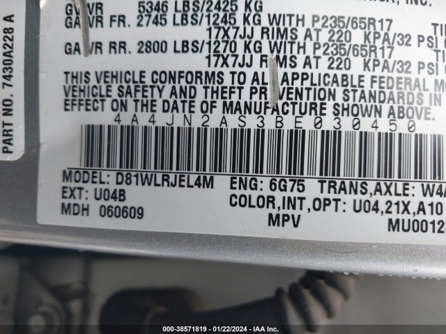 2011 MITSUBISHI ENDEAVOR SE VIN: 4A4JN2AS3BE030450