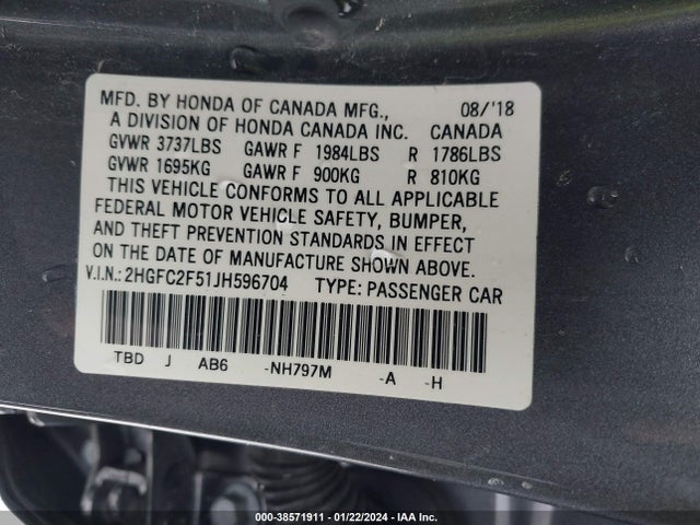 Honda Civic Lx 2018 2HGFC2F51JH596704 Image 9
