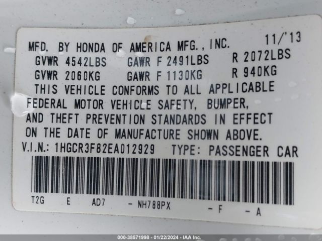 1HGCR3F82EA012929 Honda Accord Ex-l V-6