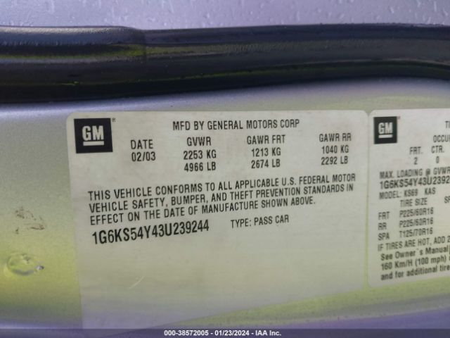 2003 CADILLAC SEVILLE 1G6KS54Y43U239244 Photo 8