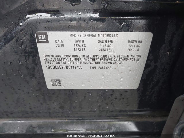 2011 CADILLAC CTS PERFORMANCE VIN: 1G6DL5EY7B0117455
