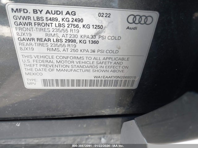 WA1EAAFY0N2069315 Audi Q5 Premium Plus 45 Tfsi S Line Quattro S Tronic