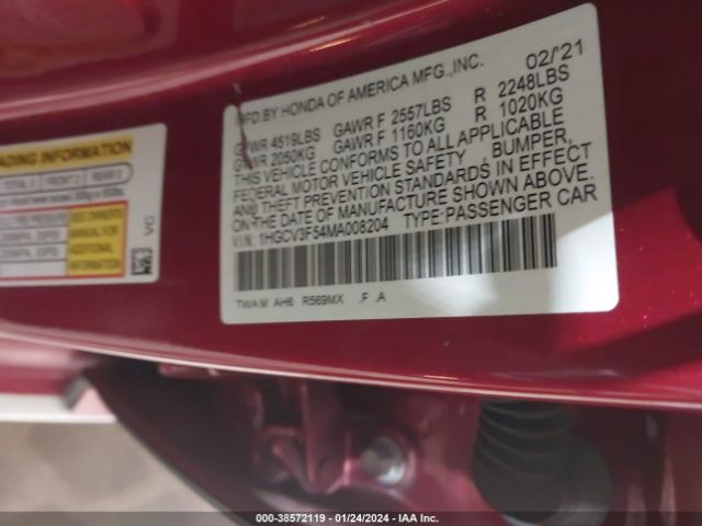 1HGCV3F54MA008204 Honda Accord Hybrid Ex-l