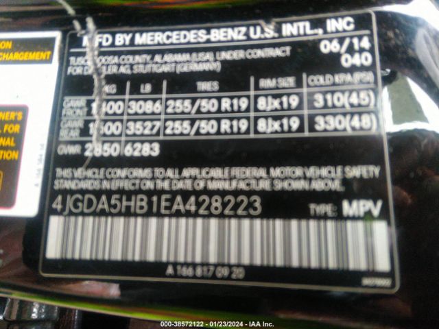 4JGDA5HB1EA428223 Mercedes-Benz Ml 350 4matic