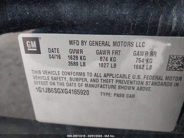 Chevrolet Sonic Ls Manual 2016 1G1JB6SGXG4165920 Image 9