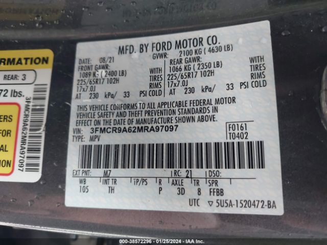 3FMCR9A62MRA97097 Ford BRONCO SPORT