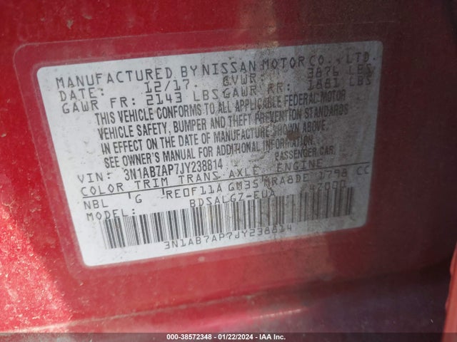 Nissan SENTRA SL 2018 3N1AB7AP7JY238814 Image 9