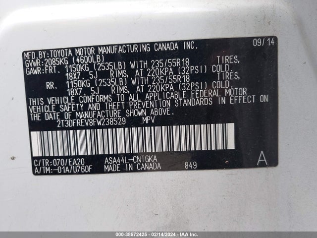 Toyota Rav4 Limited 2015 2T3DFREV8FW238529 Image 9