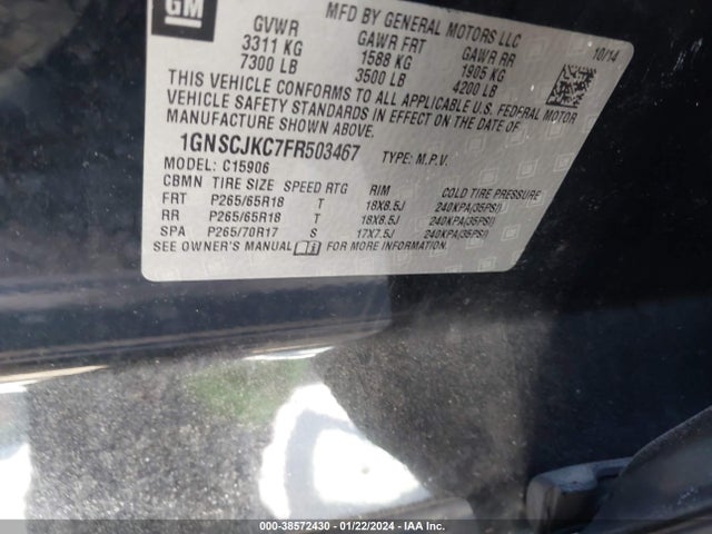 Chevrolet Suburban 1500 Lt 2015 1GNSCJKC7FR503467 Image 9
