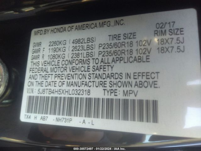 5J8TB4H5XHL032318 Acura Rdx Technology Pkg/w/technology/acurawatch Plus Pkg