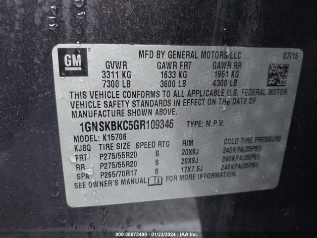 Chevrolet Tahoe Lt 2016 1GNSKBKC5GR109346 Image 9