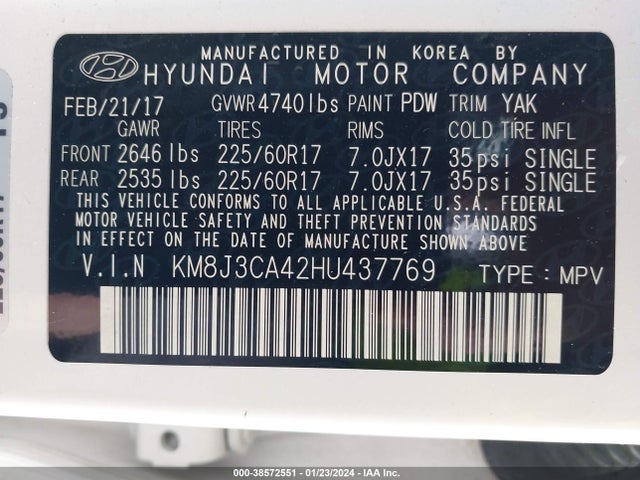 Hyundai TUCSON SE 2017 KM8J3CA42HU437769 Image 9