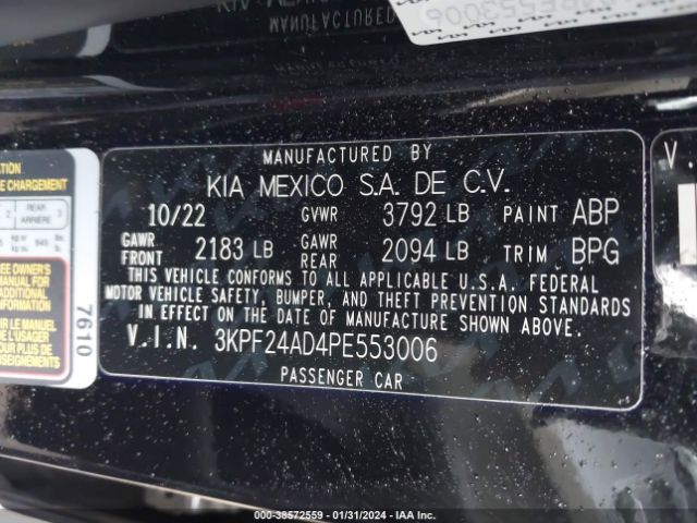 3KPF24AD4PE553006 KIA Forte Lxs