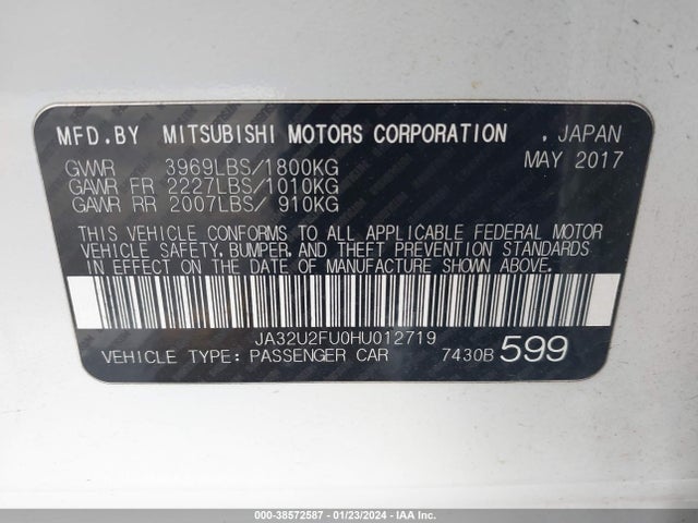 JA32U2FU0HU012719 Mitsubishi Lancer Es/le
