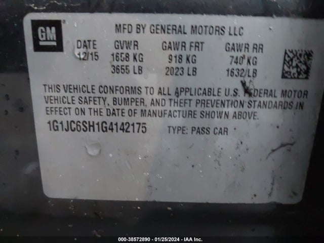 Chevrolet Sonic Lt Auto 2016 1G1JC6SH1G4142175 Image 9